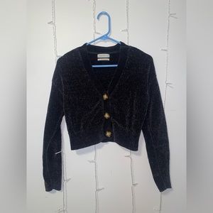 Urban Outfitters Cropped Chenille Button Up Black Cardigan, Size Small